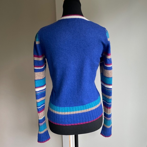 Vintage 80s Graphic Scoop Neck Sweater Periwinkle Blue Teal - Picture 9 of 9